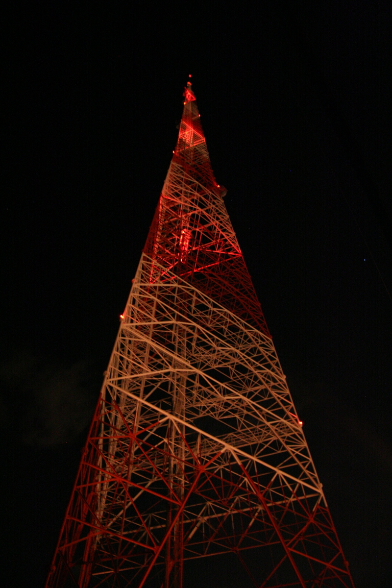WHDH-TV tower at night