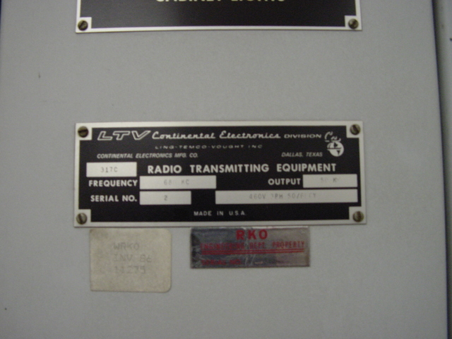 WRKO backup transmitter manufacturing plate