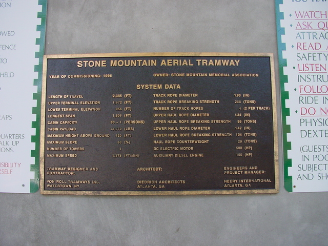 Stone Mountain Tramway plaque