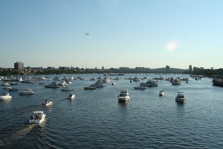 Boats in river; Harvard Bridge